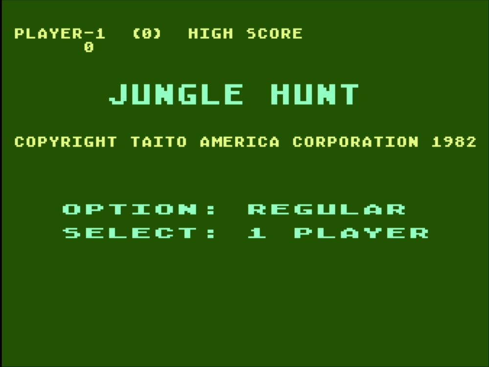 Title Screen of Jungle Hunt for Atari 8 Bit